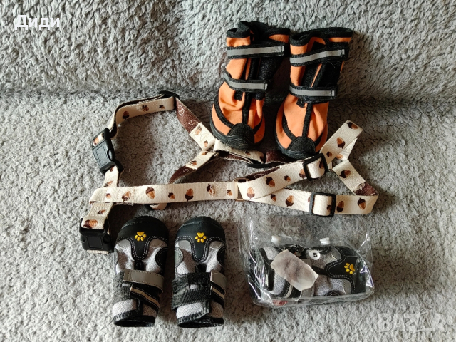 Лот обувки и нагръдник за куче