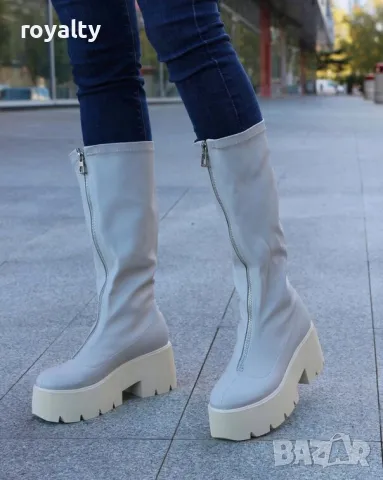 Ботуши на платформа - бежова кожа