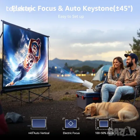 Нов Смарт Мини Прожектор Polocsh (4K Поддръжка, Android 11, WiFi, Bluetooth, Електрически Фокус), снимка 3 - Плейъри, домашно кино, прожектори - 55962442