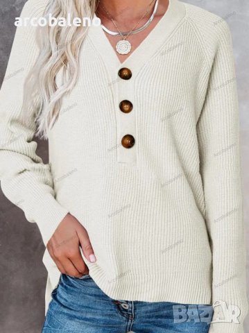 Дамски ежедневен моден плетен пуловер с V-образно деколте, 5цвята - 023, снимка 2 - Блузи с дълъг ръкав и пуловери - 39728807
