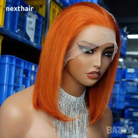 Естествена оранжева дамска перука с дантела лейс фронт 13x4, снимка 2 - Аксесоари за коса - 51857883