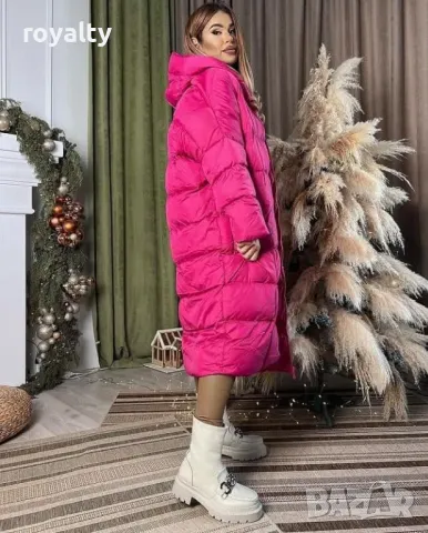 Розово дамско дълго зимно яке 