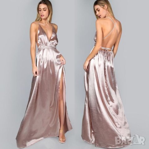 Дълга розова рокля с гол гръб елегантна , снимка 5 - Рокли - 39784460