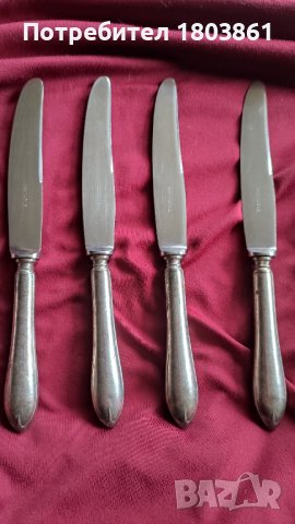 4 ножа с масивна посребрена дръжка 60 микрона, снимка 1