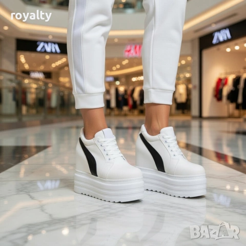 Кецове на платформа - бяло с черно, снимка 3 - Кецове - 54028818