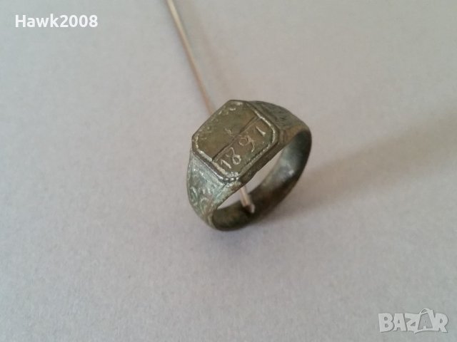 Възрожденски 1891 г. чорбаджийски бронзов пръстен отличен перфектно запазен, снимка 4 - Антикварни и старинни предмети - 39567138