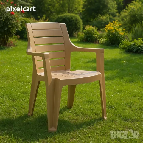 Градински стол с подлакътници - капучино, снимка 1