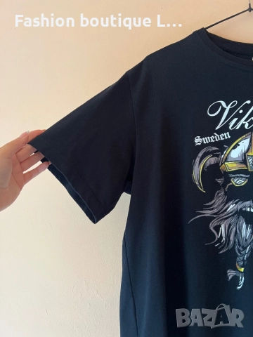 Викинг черна тениска 100% памук XL размер произведена и закупена от Швеция 🇸🇪 , снимка 4 - Тениски - 52052312