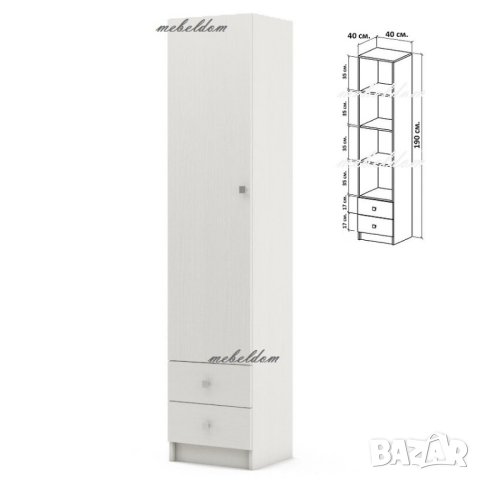 Гардероб еднокрилен с 3 рафта и 2 чекмеджета(код-4625), снимка 4 - Гардероби - 40775847