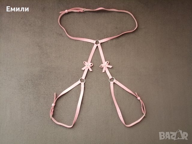 BDSM розов кожен харнес нашийник колан с панделки за тяло, снимка 12 - Колани - 42163609
