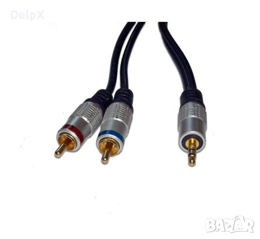 Кабел за аудио, високо качество, STEREO, 3,5mm JACK(м), 2xRCA(м), черен, 1,8m, снимка 1