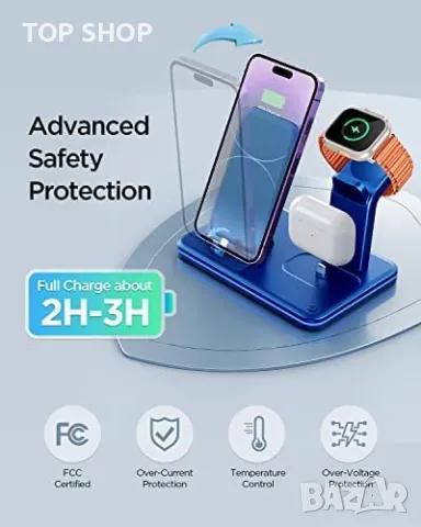 3 в 1 Нова стойка зарядно телефон слушалки часовник Магнитна станция iPhone Apple Watch AirPods, снимка 6 - Аксесоари за Apple - 49450978