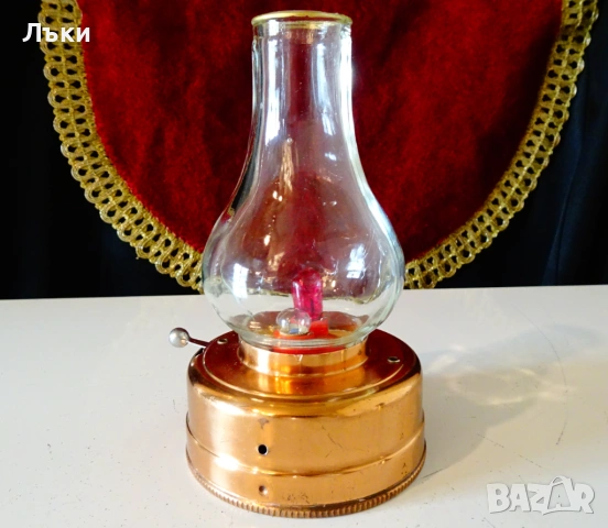 Медна лампа на батерии Made in British C.C.,газена лампа. , снимка 5 - Антикварни и старинни предмети - 53929276