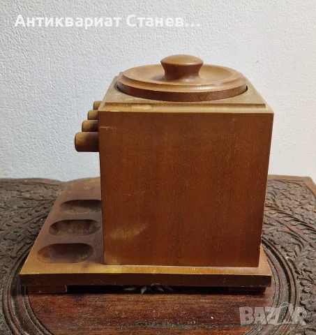 Винтидж дървена поставка за лули с кутия за тютюн, снимка 9 - Лули - 56246044