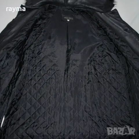 Vera Pelle Италия дамско черно палто с качулка от лицева естествена кожа, снимка 9 - Якета - 48236228