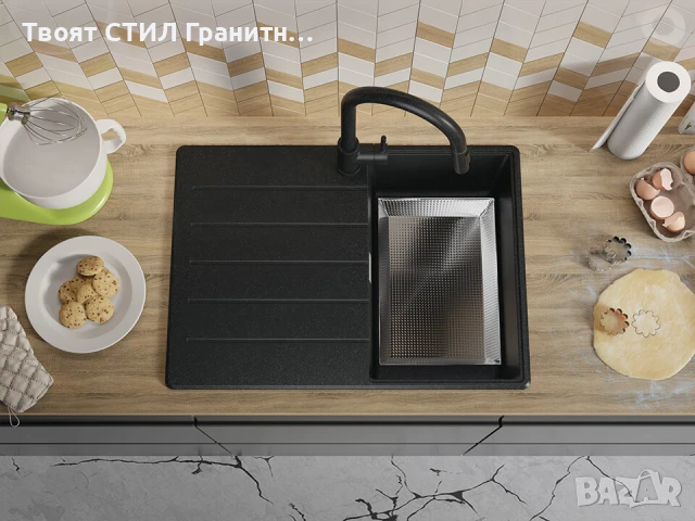 Графит кухненска мивка от гранит Копенхаген 40 Top 700х500, снимка 6 - Мивки - 50860915