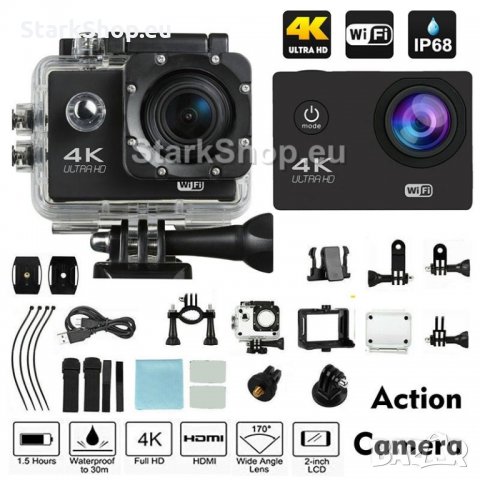 4K WiFi Action камера с аксесоари и дистанционно, снимка 6 - Камери - 30514534