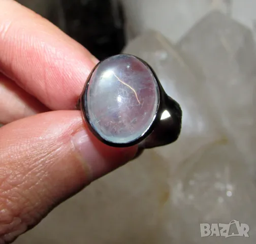 925 сребърен пръстен с родиево покритие и прозрачен аквамарин 14 карата, камък 16x12мм, тотално тегл, снимка 1