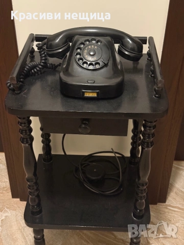 Аналогов соц телефон на дървена стойка, снимка 3 - Антикварни и старинни предмети - 45700682