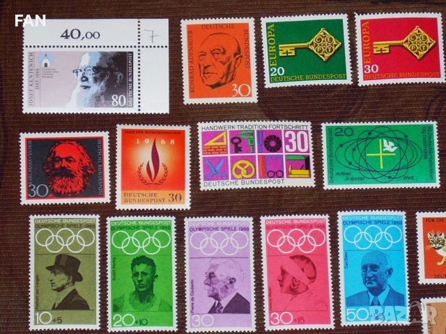 50 бр. стари пощенски марки от Западна Германия /бившата ФРГ/ от 60-те години на ХХ век без печати, снимка 4 - Колекции - 42479949
