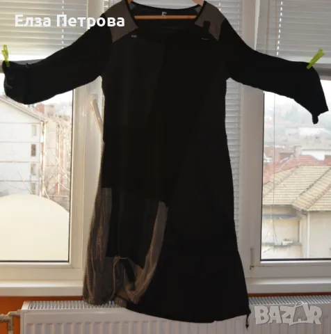 Дамска интересна дълга черна рокля с бежово, пролет/есен; 2XL÷3XL, снимка 3 - Рокли - 43633740