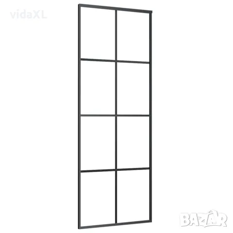 vidaXL Плъзгаща се врата, черна, 76x205 см, ESG стъкло и алуминий