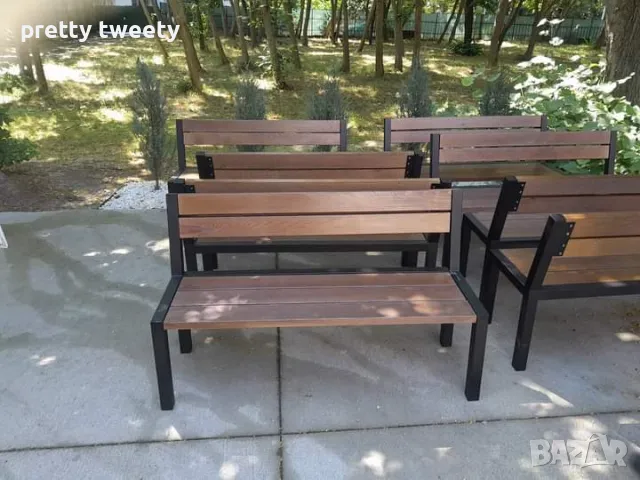 Градински комплект от метал и дърво - маса с две пейки, снимка 10 - Градински мебели, декорация  - 49684646