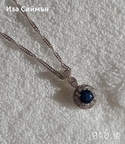 Сребърен комплект обици, пръстен и колие сапфири, снимка 6 - Бижутерийни комплекти - 34254060