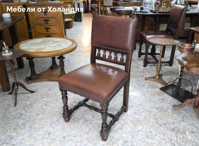 4 бр. дъбови стола с естествена кожа