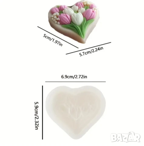 Три вида молдове сърце с лалета , снимка 6 - Форми - 50661395