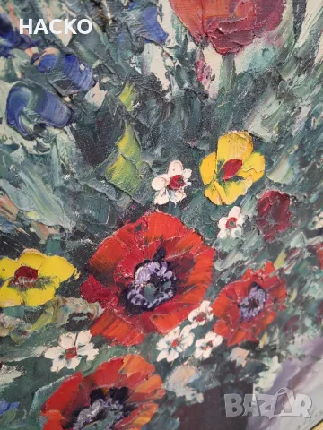 Стара Холанска Картина Масло Въху Ленена Канаваца "ПОЛСКИ ЦВЕТЯ"  Внос от Холандия, снимка 10 - Картини - 48498112