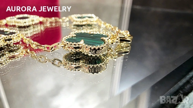 Van Cleef & Arpels VCA 5 Motifs Gold Green Malachite Vintage Alhambra Дамска Гривна, снимка 6 - Гривни - 54104843