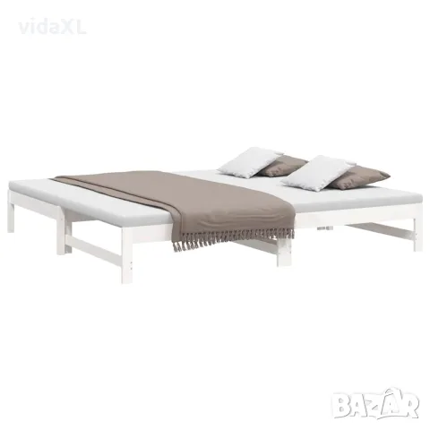vidaXL Разтегателно дневно легло, бяло, 100x200 см, бор масив, снимка 3 - Спални и легла - 56147952
