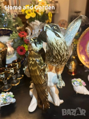 Karl Ens Соколи Volkstedt Германия голяма порцеланова фигура 35 см, снимка 6 - Антикварни и старинни предмети - 54026004