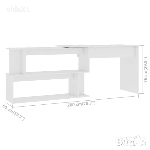 vidaXL Ъглово бюро, бяло, 200x50x76 см, инженерно дърво, снимка 7 - Бюра - 56147718