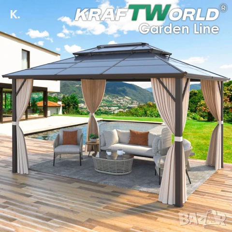 Луксозна Шатра KraftWorld Tenerife – 3×4 м с Твърд Покрив,Мрежа и Завеси, снимка 1