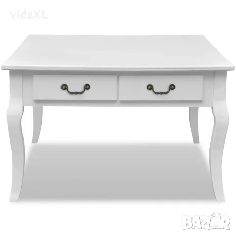 vidaXL Маса за кафе с 4 чекмеджета, бяла, снимка 4 - Маси - 56146454