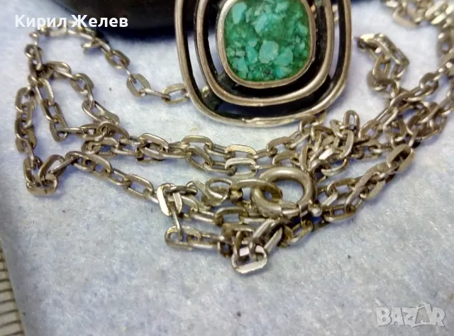 NIKOL@AS Арт СРЕБЪРНО КОЛИЕ с МЕДАЛЬОН МАТИРАНО СРЕБРО 925 КАМЪК ХРИЗОКОЛА на БИЖУТЕРА НИКОЛАС 49803, снимка 8 - Колиета, медальони, синджири - 49426175
