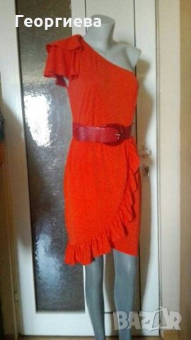 Оранжево червена еластична рокля ПРОМОЦИЯ🍀👗М,L🍀👗, снимка 3 - Рокли - 29831083