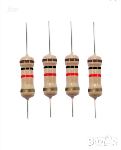 Комплект от 50 броя, Резистор UNI 1.0kΩ kOhm, Въглероден филм, RW25CF, 1kΩ, 0.25W, ±5%, Резистор 100, снимка 2 - Друга електроника - 53926154