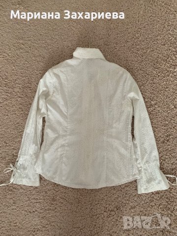 Бяла дамска риза с блестящ ефект, размер S, снимка 3 - Ризи - 39552288