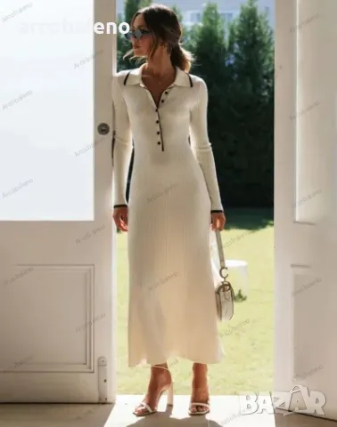Модна дамска рокля с дълги ръкави с ревер, 4цвята , снимка 6 - Рокли - 48368840