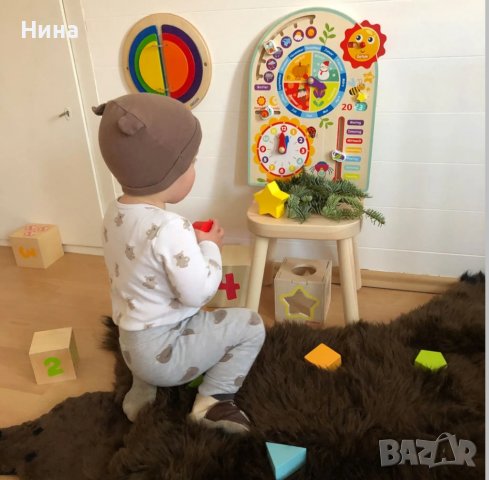 Образователна и занимателна дървена игра ЧАСОВНИК