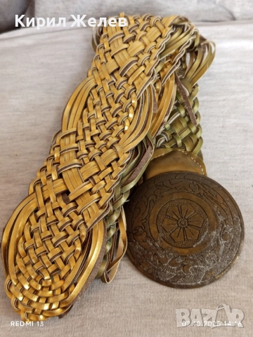 Широк плетен колан в златисто зелени тонове с катарама красиво орнаментирана 49430, снимка 8 - Колани - 51920246
