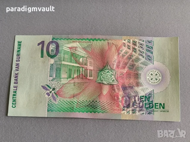 Банкнота - Суринам - 10 гулдена UNC | 2000г., снимка 2 - Нумизматика и бонистика - 56261733