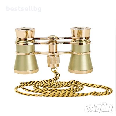Златист театрален бинокъл с верижка увеличение 3Х театър опера подарък, снимка 3 - Екипировка - 29119033