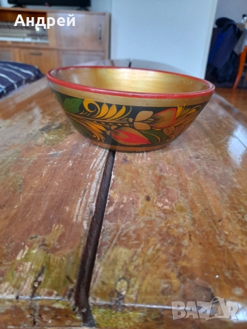 Стара дървена паница,хохлома #6, снимка 2 - Други ценни предмети - 52309779