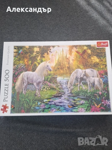 Чисто нов пъзел Trefl 500 части – Магически еднорози (The Castle Garden)