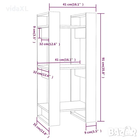 vidaXL Библиотека/разделител за стая, бяла, 41x35x91 см, бор масив, снимка 8 - Шкафове - 56147953