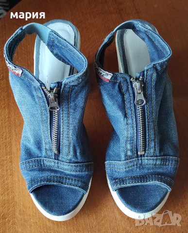 Дънкови сандали с ток , снимка 1 - Дамски обувки на ток - 37516732